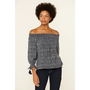 Apiece Apart Glorieta Top Navy Cactus Stripe Print Silk Tassel Tie Sleeves Sz 4